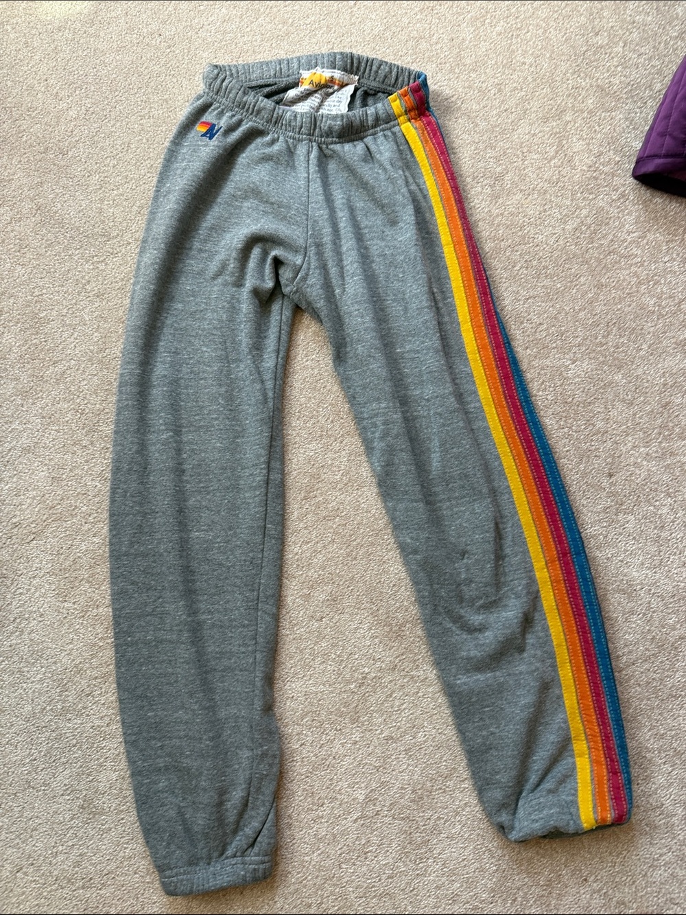 Women’s Aviator Nation Gray Sweatpants with Rainbow Side Stripe